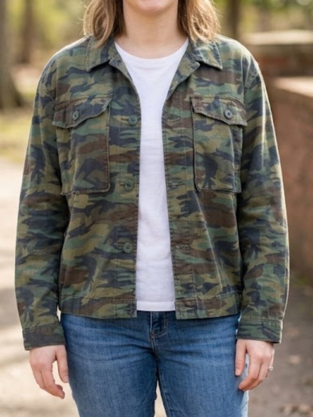 Topshop Woodland Camo Military Utility Cargo Jacket Women's Size 8